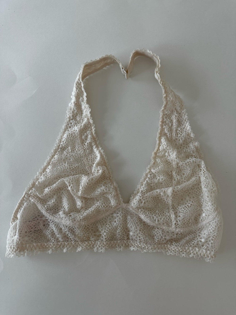 Victorias Secret Ivory/Cream Lace Halter Bralette, No Inserts Or Wire, Large